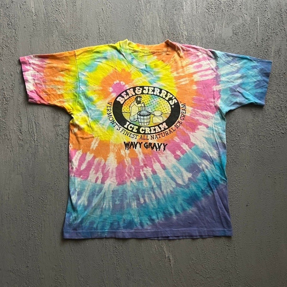 Vintage Ben & Jerry's Shirt XL Tie Dye 1990s Wavy Gravy Ice Cream